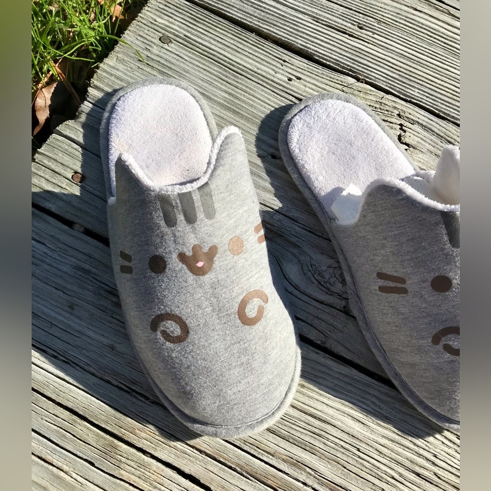 Ladies M PUSHEEN Box House Slippers Grey Cat Slip On Slides Flat Slippers - Picture 2 of 9